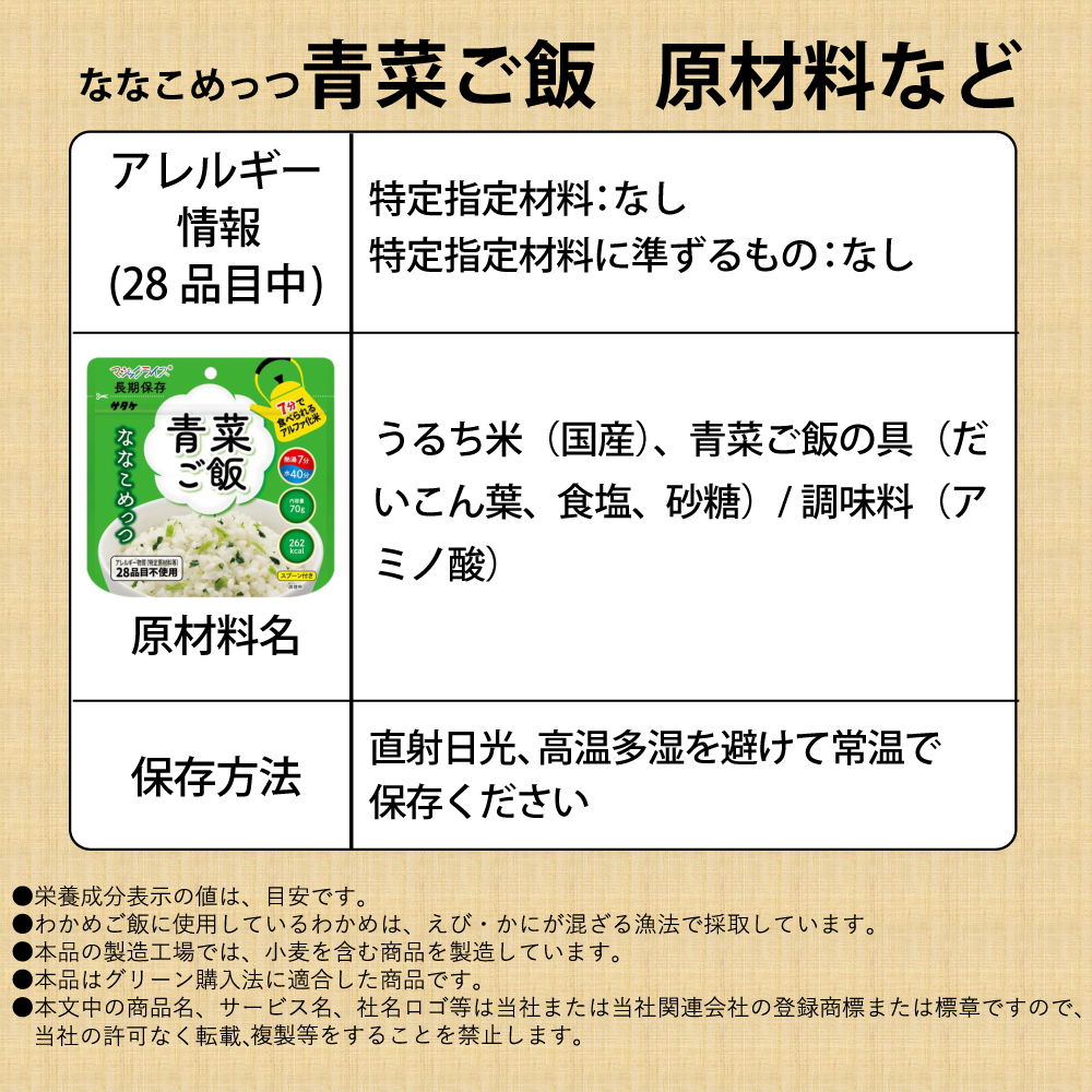 7年保存 アルファ米 サタケ マジックライス ななこめっつ 4種類 4食セット