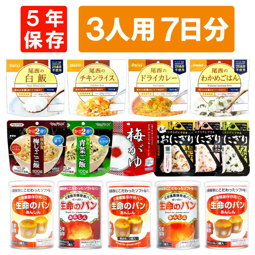 非常食　保存食　アルファ米など　セット　37点 3人用/7日分 63食 非常食セット 5年保存 アルファ米 パンの缶詰