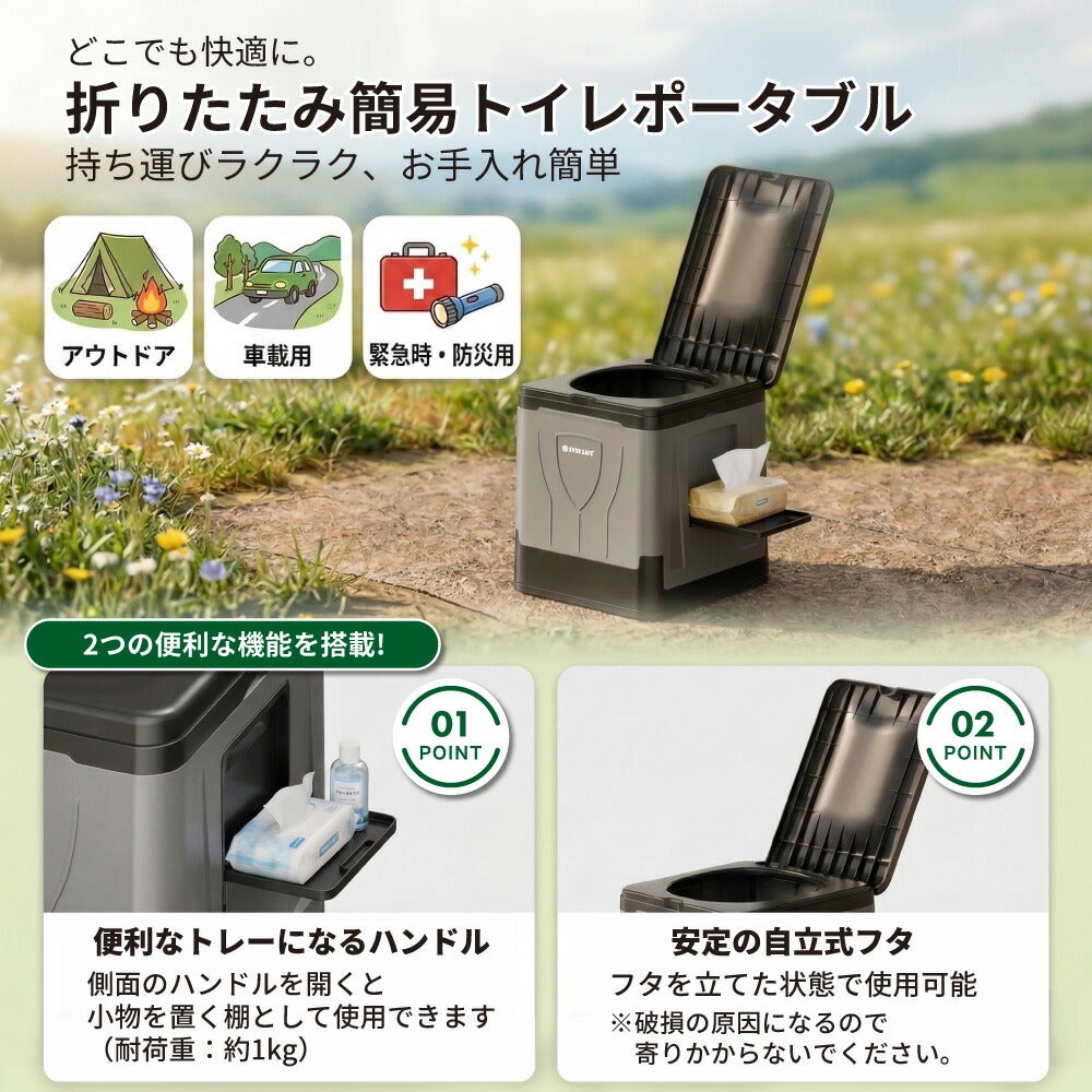 ポータブルトイレ 折りたたみ簡易トイレ ポータブル 3色 BOX型 組立式